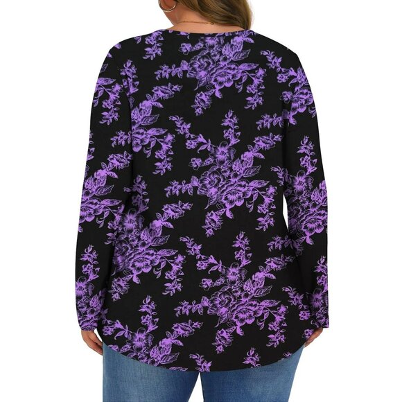 Fantaslook Womens Top Long Sleeve Crew Neck Tunic Blouse 2XL PURPLE FLORAL NIP - Picture 2 of 4
